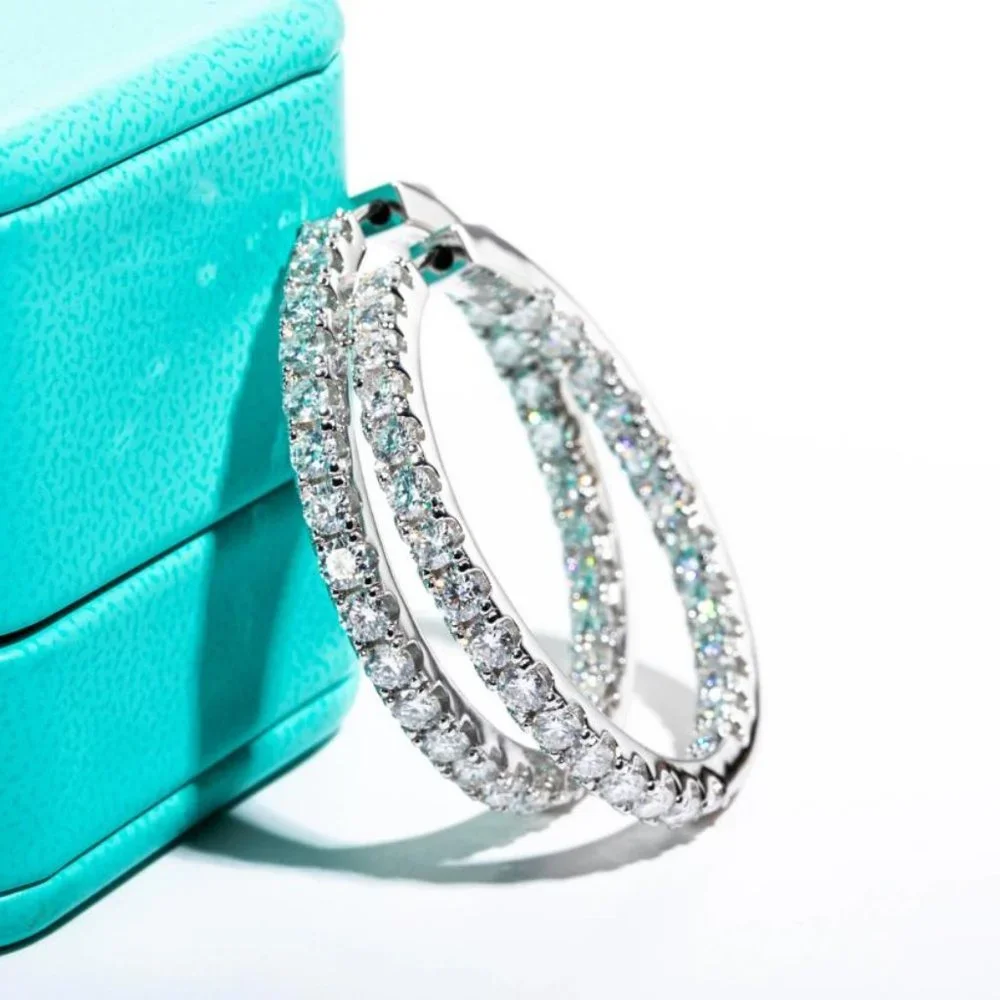 Certified 2.88 ct. t.w. Moissanite Diamond Inside Out Hoop Earrings NEW